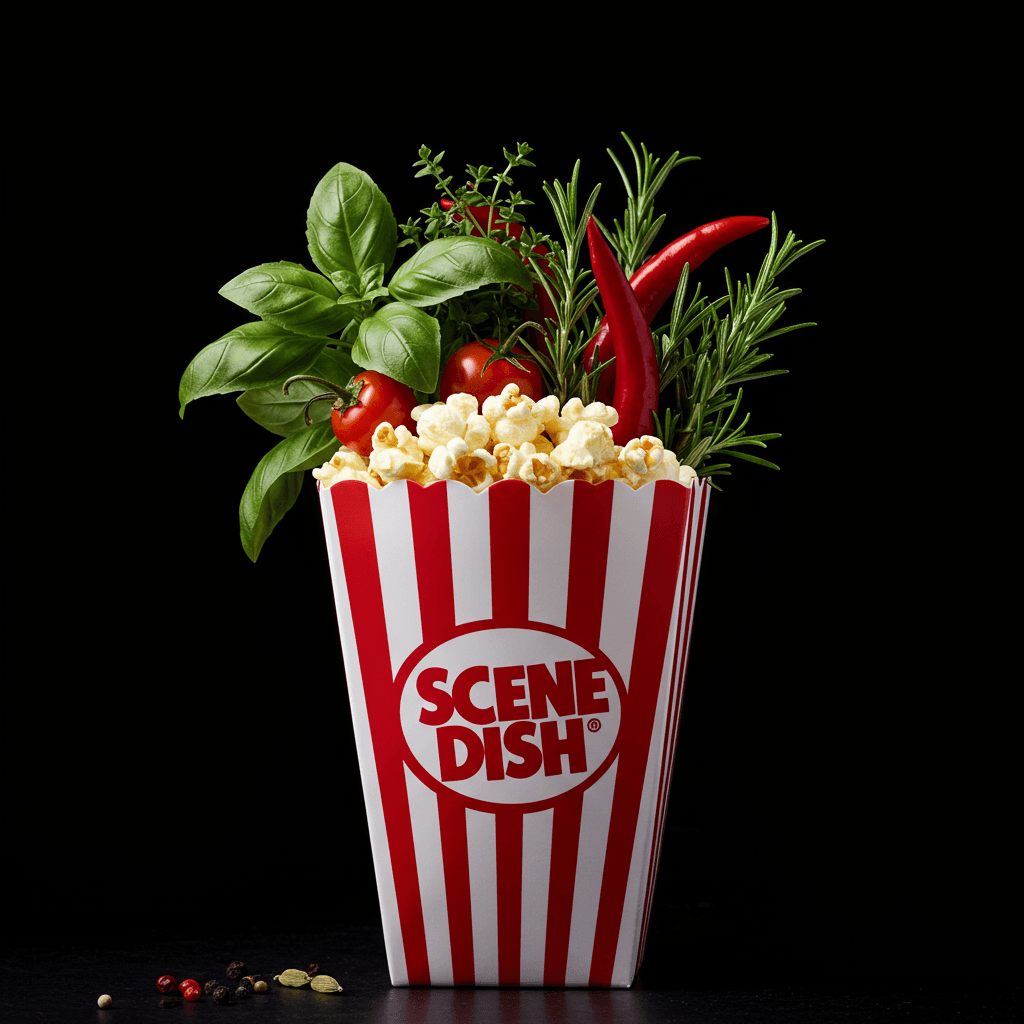 A bowl of popcorn next to a movie clapperboard